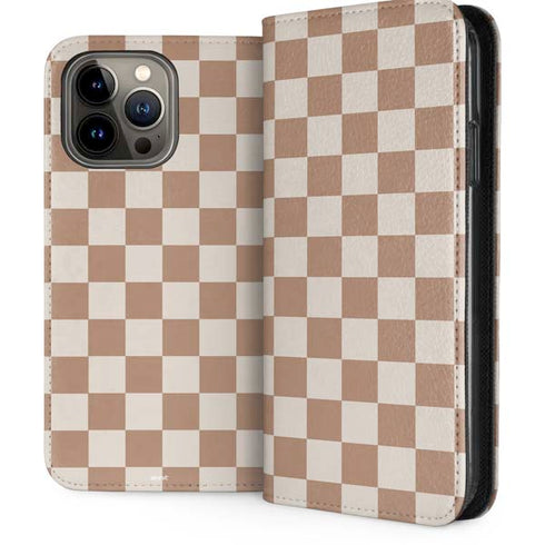 Neutral Checkered iPhone 15 Pro Max Folio Case